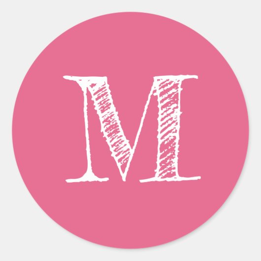 Modern Script Monogram Initiaal Hot Pink Label (Voorkant)