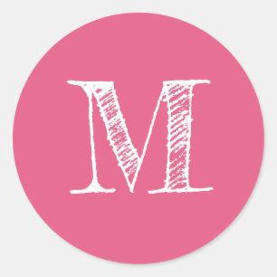 Modern Script Monogram Initiaal Hot Pink Label