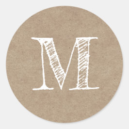 Modern Script Monogram Initiaal Kraft Ronde Sticker