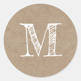 Modern Script Monogram Initiaal Kraft Ronde Sticker