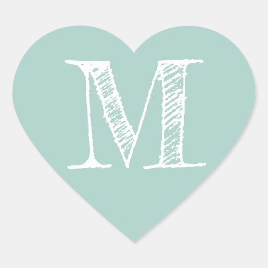Modern Script Monogram Initiaal Pastel Blue Hart Sticker (Voorkant)