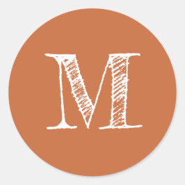 Modern Script Monogram Initiaal verbrand Sinaasapp Ronde Sticker