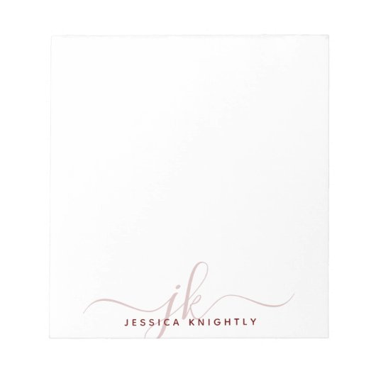 Modern Script Monogram Initialen Burgundy Minimal Notitieblok (Voorkant)