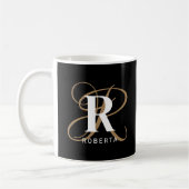 Modern Script Monogram Naam Zwart Goud Koffiemok (Links)