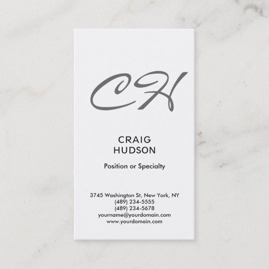 Modern Script Monogram Professioneel Visitekaartje (Voorkant)