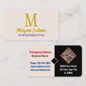 Modern Script Monogram (QR Code) Chique Blush Roze Visitekaartje (Voorkant / Achterkant)
