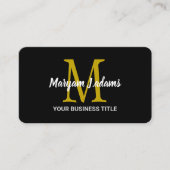 Modern Script Monogram (QR Code) Chique Zwart Goud Visitekaartje (Voorkant)