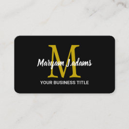 Modern Script Monogram (QR Code) Chique Zwart Goud Visitekaartje