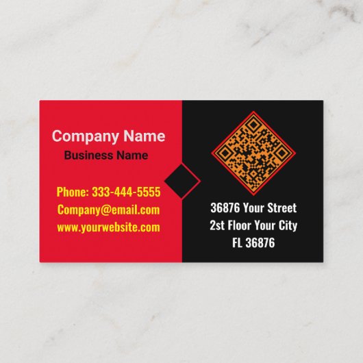 Modern Script Monogram (QR Code) Chique Zwart Rood Visitekaartje (Achterkant)