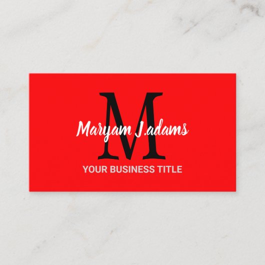 Modern Script Monogram (QR Code) Chique Zwart Rood Visitekaartje (Voorkant)