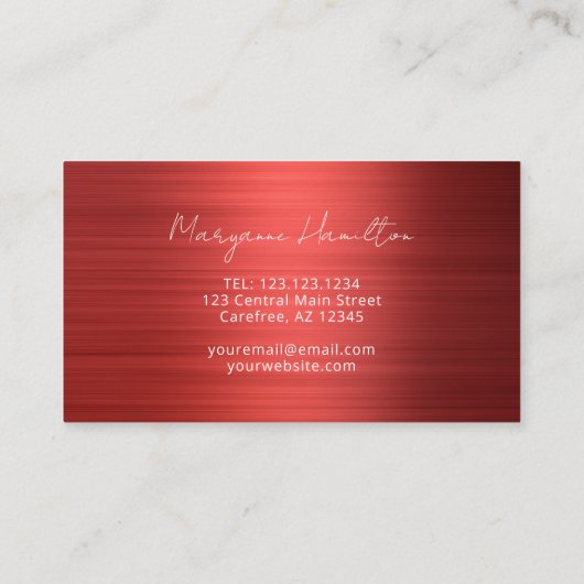 Modern Script Monogram Rood Visitekaartje (Achterkant)