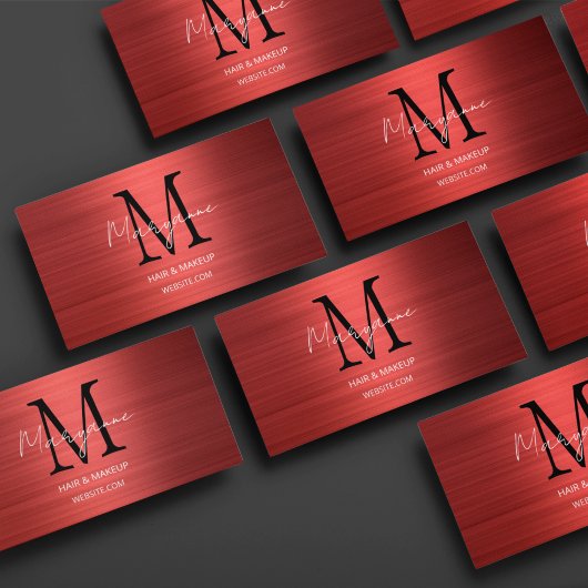 Modern Script Monogram Rood Visitekaartje