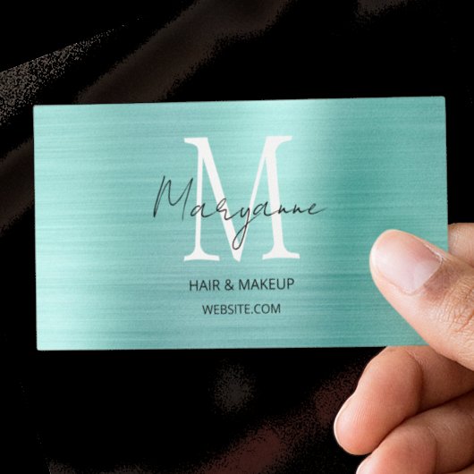 Modern Script Monogram Turquoise Visitekaartje