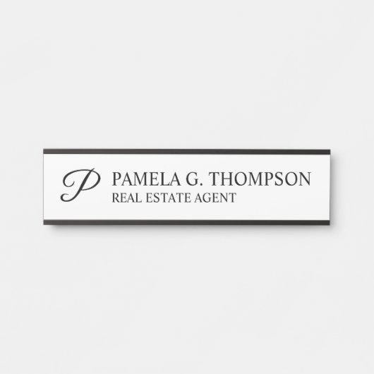 Modern Script Monogram zwart-wit Deurbordje (Voorkant)