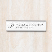 Modern Script Monogram zwart-wit Deurbordje (Voorkant)