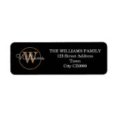 Modern Script Monogram Zwart Wit Goud Adres Etiket (Voorkant)