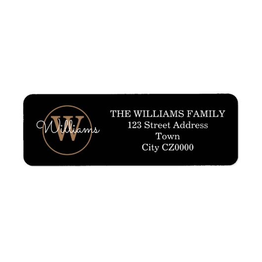 Modern Script Monogram Zwart Wit Goud Adres  Etiket (Voorkant)