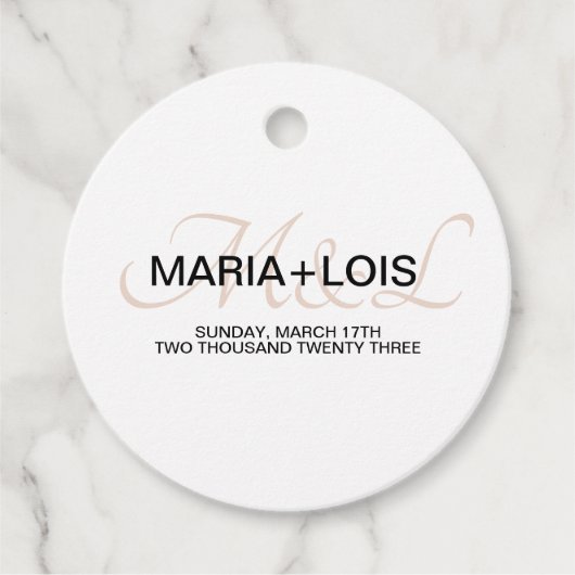 Modern Script Monogrammed Black and Pink Wedding Bedankjes Labels (Voorkant)