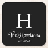 Modern Script Monogrammed Black Kartonnen Onderzetters (Voorkant)