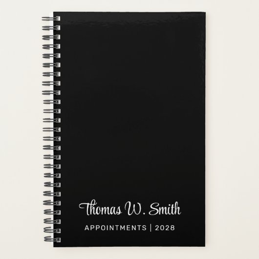 Modern Script Monogrammed Professional Black Planner (Voorkant)