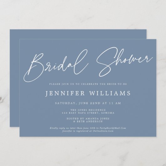 Modern Script Mooi Dusty Blue Vrijgezellenfeest Kaart (Voorkant / Achterkant)