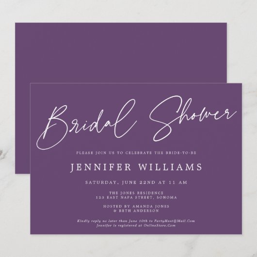 Modern Script Mooi stoffig Paarse Vrijgezellenfees Kaart (Voorkant / Achterkant)