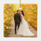Modern Script Mr. & Mrs Wedding Foto Keramisch Ornament (Achterkant)