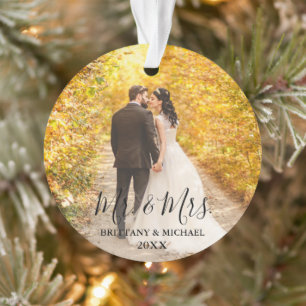 Modern Script Mr. & Mrs Wedding Foto Ornament