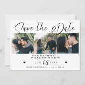 Modern script multi foto zwart-wit bruiloft save the date (Voorkant)
