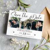 Modern script multi foto zwart-wit bruiloft save the date
