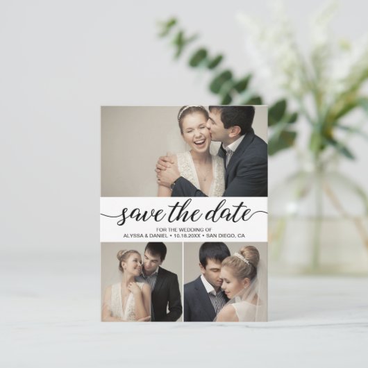 Modern Script Multi foto's Digitale bruiloft Kaart (Staand voorkant)