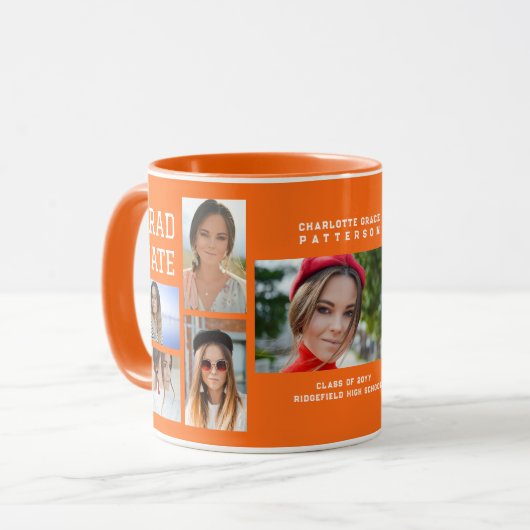 Modern Script Multi Photo Afstuderen Afstuderen Mok (Voorkant links)