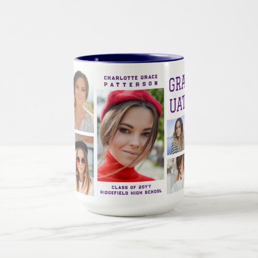 Modern Script Multi Photo Afstuderen Afstuderen Mok (Midden)