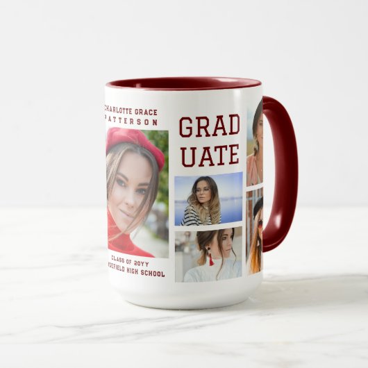 Modern Script Multi Photo Afstuderen Afstuderen Mok (Voorkant rechts)