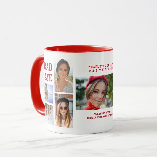 Modern Script Multi Photo Afstuderen Afstuderen Mok (Voorkant links)