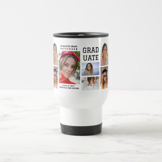 Modern Script Multi Photo Afstuderen Afstuderen Reisbeker (Center)