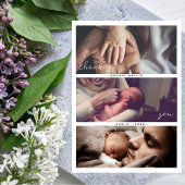 Modern Script Multi Photo Collage Baby shower Bedankkaart