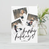 Modern script Multi Photo Collage Brush Happy Feestdagenkaart (Staand voorkant)