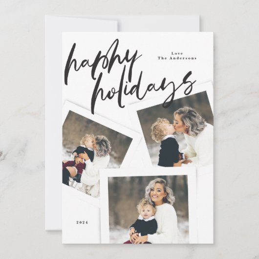 Modern script Multi Photo Collage Brush Happy Feestdagenkaart (Voorkant)