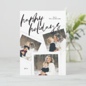 Modern script Multi Photo Collage Brush Happy Feestdagenkaart (Staand voorkant)