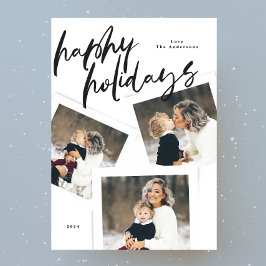 Modern script Multi Photo Collage Brush Happy Feestdagenkaart