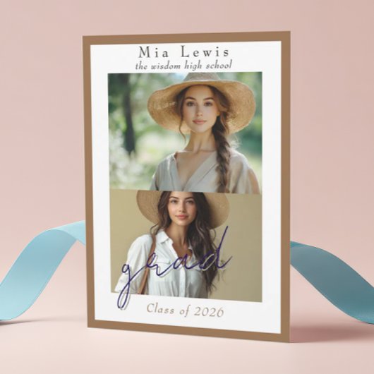 Modern Script Multi Portrait Photo Graduation Aankondiging