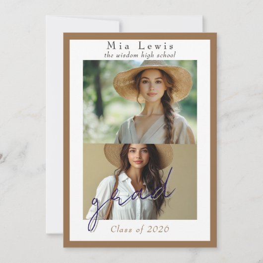 Modern Script  Multi Portrait Photo Graduation Aankondiging (Voorkant)