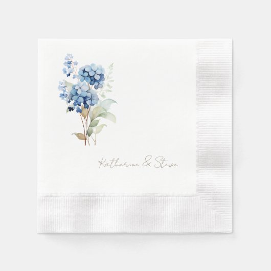 Modern Script Naam Blue Hydrangea Wedding Servet (Voorkant)