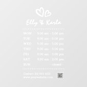 Modern Script Naam Hart Logo Openingstijden Wit Raamsticker (Vel)