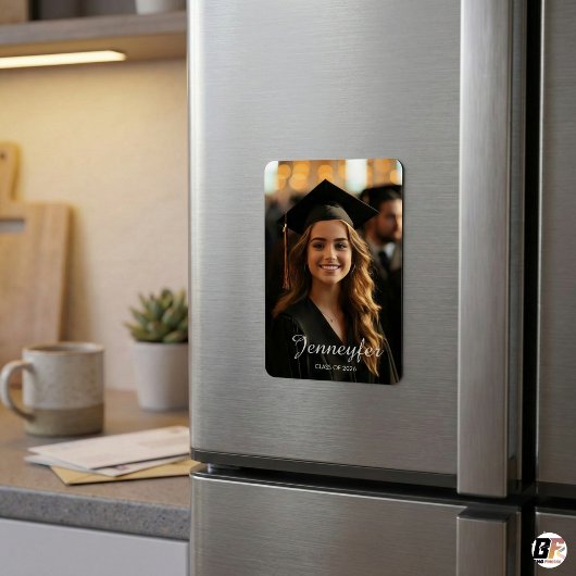 Modern Script Name Class of 2026 Photo Graduation Magneet