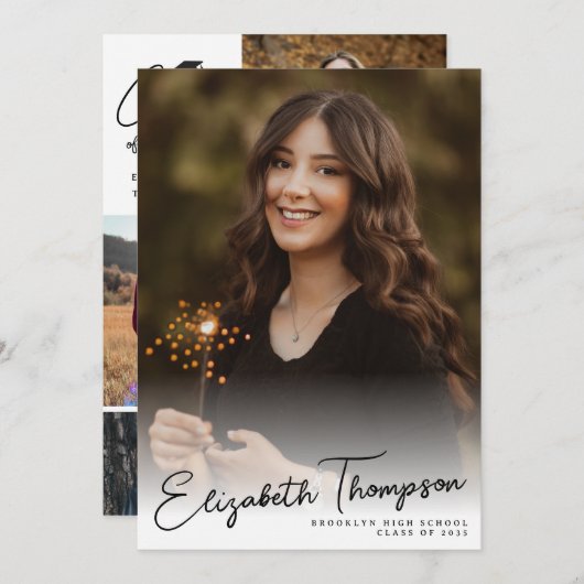 Modern Script Name Class Year 6 Photo Afstuderen Aankondiging (Voorkant / Achterkant)