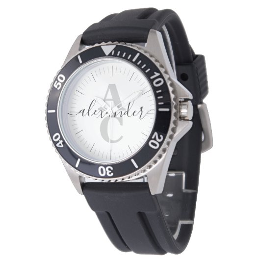 Modern Script Name Custom Monogram Initiaal Horloge (Gekanteld)