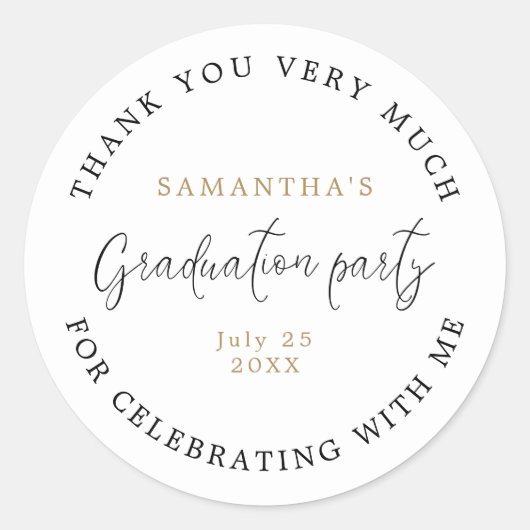 Modern Script Name Date Graduation Party Dank u Ronde Sticker (Voorkant)