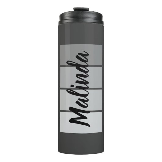 Modern Script Name Design – Zwart minimalistisch Thermosbeker (Voorkant)